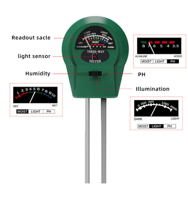 Probe a tubo in acciaio inossidabile 3 in 1 Tester di umidità/luce/pH per piante/erba/azienda agricola/giardino