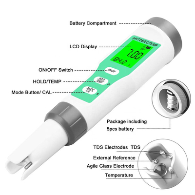 4 in 1 tester impermeabile per acquari e idroponica pH/TDS/EC/temperometro