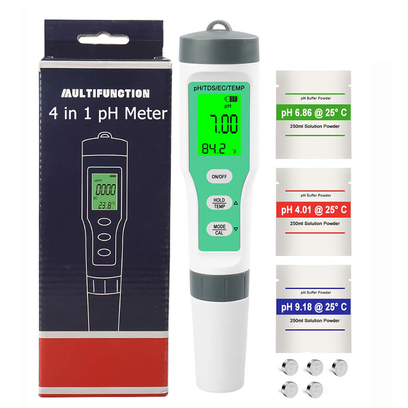 4 in 1 tester impermeabile per acquari e idroponica pH/TDS/EC/temperometro